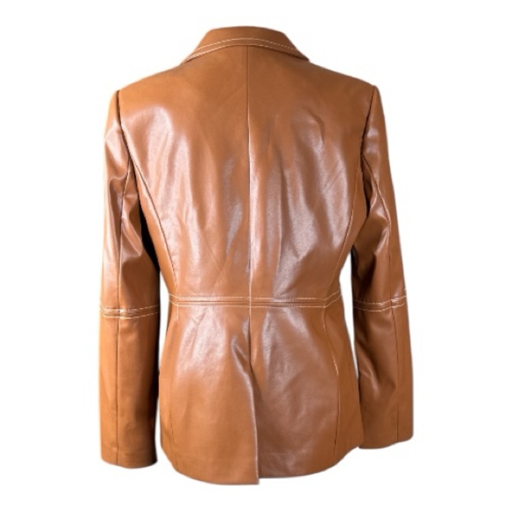 TOMMY HILFIGER Tan One-Button Vegan Leather Blazer, Size 8. - Picture 3 of 13
